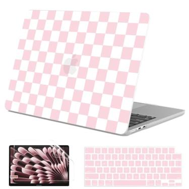 Imagem de G JGOO Capa compatível com MacBook Air de 15 polegadas 2025 2024 2023 versão M4 A3241 M3 A3114 M2 A2941, capa protetora de plástico rígido para laptop + capa de teclado + protetor de tela, xadrez rosa