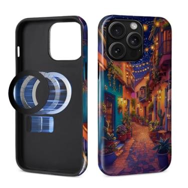 Imagem de MQJCYB Capa magnética para iPhone 14 Pro Max, compatível com Magsafe Hybrid Heavy Duty 2 em 1 Capa brilhante resistente à prova de choque para iPhone 14 Pro Max - Dreamy City Cactus