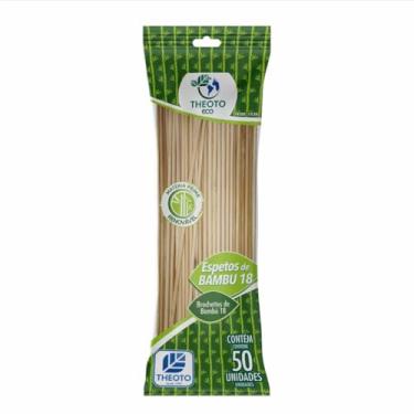 Imagem de Espeto Madeira, Theoto, 18 cm x 3 cm, Bambu, Pacote com 50 Unidades