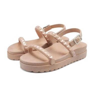Imagem de Sandalia Rasteira Papete Piramide Feminina Com Fivela Solado Microexpandido Confortavel Verao Macia Tamanho:35;Cor:Nude;Gênero:Feminino;Departamento BS:Esporte