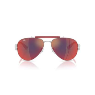 Imagem de Ray-Ban Óculos de sol redondos Rb3762m Scuderia Ferrari Collection, Prata/Cinza Escuro Espelhado Azul/Vermelho, 58 mm
