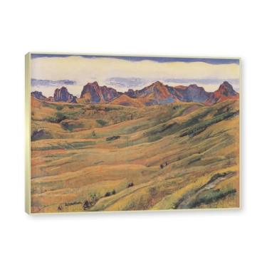 Imagem de Moldura champanhe. Imagem natureza em tela, (paisagem 12) de Ferdinand Hodler, reprodução de quadros, quadro de arte de parede de tela para casa. 60x80cm