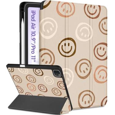 Imagem de Uppuppy Capa para iPad Air de 11 polegadas, Air 5ª/4ª geração 10,9, Pro 11 polegadas (4ª/3ª/2ª/1ª geração), capa feminina com suporte de lápis com design sorridente para iPad Air 11 2024/2025 (M2/M3)