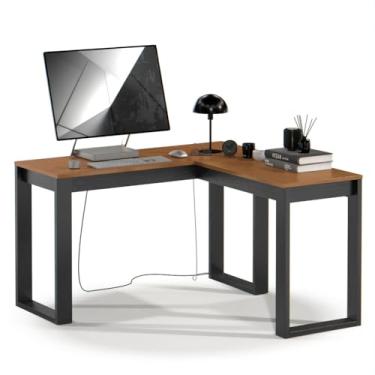 Imagem de Mesa Escrivaninha Em L Industrial Para Home Office Escritorio Estudo Jogo Trabalho (Canela)