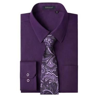 Imagem de Camisa social masculina Enlision, roxa, manga comprida e conjunto de g