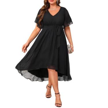 Imagem de Vestido de cocktail Talisea Plus Size em chiffon preto para mulheres