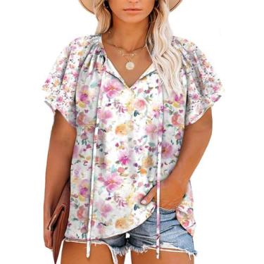 Imagem de Blusa feminina Eytino plus size chiffon boho floral com decote em V 4X