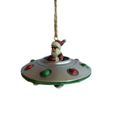 Imagem de Enfeite de árvore de Natal Bella Haus Christmas Shoppe Santa OVNI nave espacial | Decoração engraçada de 7,6 cm de ficção científica