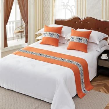 Imagem de Cama, corredor, lenços, colcha de hotel, decoração de cama de linho de algodão de alta qualidade, toalha de cama simples para solteiro, queen king, tamanho laranja||50 x 180 cm para cama de 1,2 m