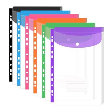 Imagem de Y YOMA Pacote com 6 bolsos de plástico para fichário com 11 furos e botão de pressão - Envelope expansível de capacidade extra expansível tamanho carta para fichário de 2/3/4, design fosco