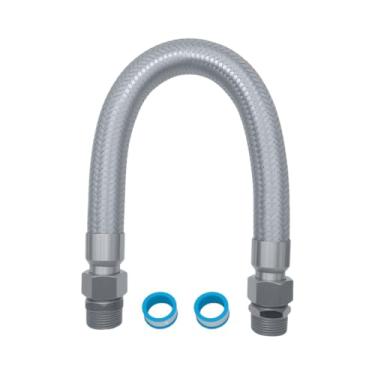 Imagem de Mangueira jumper compressor de aço inoxidável de nível industrial – 2,5 cm NPT macho x 50 cm de comprimento, 398.9 °C e 450 PSI nominal, estrutura totalmente em metal flexível, ambos os encaixes