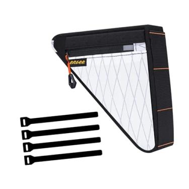 Imagem de kowaku Bolsa triangular para bicicleta, bolsa para quadro de bicicleta, compacta multifuncional para câmara de ar com alças para esportes ao ar livre, Branco