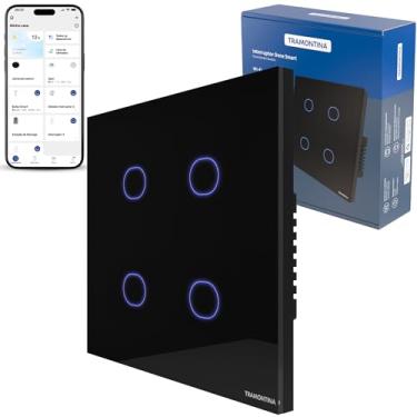 Imagem de Tramontina Interruptor Inteligente Touch Smart 4x4 ​P​reto com ​4 ​T​eclas Compatível com Alexa - Onne