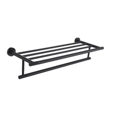 Imagem de Suporte de toalha de mão de parede com serrilha de latão preto fosco, suporte para papel higiênico, ganchos para toalhas, kit de acessórios opcionais para banheiro, toalheiro