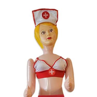 Imagem de Merrimix Boneca inflável de gengibre de 150 cm com fantasia de enfermeira, presentes de mordaça para homens, lembrancinhas e decorações de despedida de solteiro + acessórios de despedida de solteira