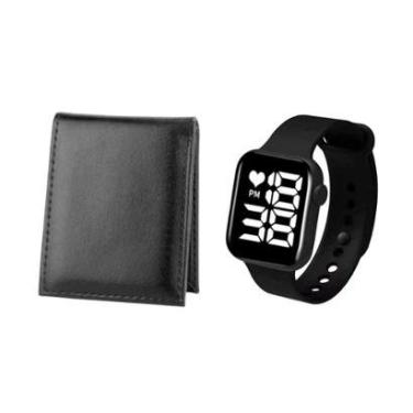 Imagem de carteira masculina slim porta cartão + relogio digital-Masculino