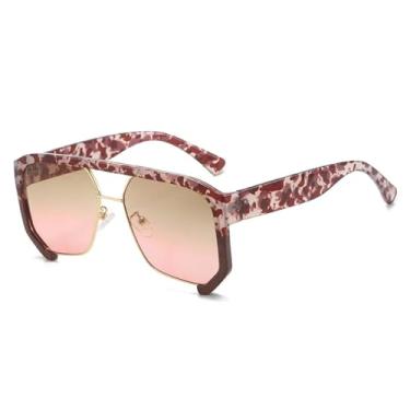 Imagem de JRLLFD Óculos de sol meia armação femininos, masculinos, punk, retrô, luxuoso, vintage, UV400, masculino e feminino (rosa chá, leopardo)