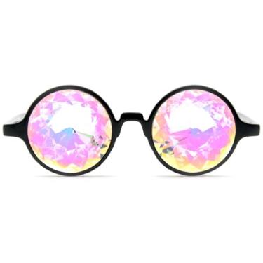 Imagem de GloFX Óculos caleidoscópio preto | Óculos de difração de armação de plástico com lente de cristal de vidro | Efeito arco-íris prisma 3D | Ótimo acessório EDM, concerto e rave