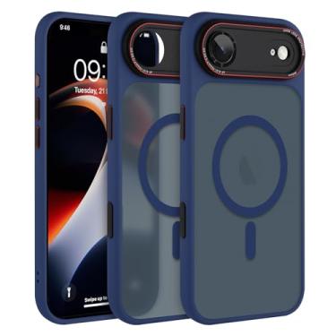 Imagem de AIGOMARA Capa magnética para iPhone Air, [compatível com Magsafe] [proteção total da câmera] Capa protetora fina à prova de choque translúcida fosca para iPhone Air de 6,5 polegadas, azul