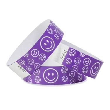 Imagem de Pacote com 500 pulseiras de papel sorridente para eventos à prova d'água, pulseiras leves de identificação de festivais, pulseiras adesivas neon para eventos (roxo)