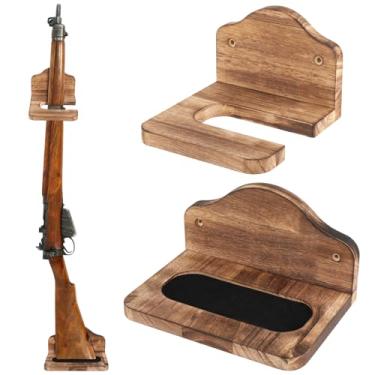 Imagem de GlikCeil 1 conjunto de suporte vertical para armas de madeira de madeira para pendurar na parede, ganchos de madeira para parede, para espingardas, arcos, armazenamento de exibição (clássico, cor
