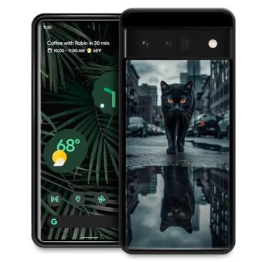Imagem de CARLOCA Capa compatível com Google Pixel 6 Pro, capa preta gato Street Reflection Google Pixel 6 Pro para meninas, design gráfico moderno, à prova de choque, antiarranhões, capa de proteção contra