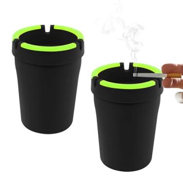 Imagem de Wogomz 2 peças Cinzeiro de carro que brilha no escuro com tampa, suporte de copo portátil autoextinguível, bandeja de cinzas, à prova de fumaça, à prova de cheiro, balde de cigarro para caminhão, home