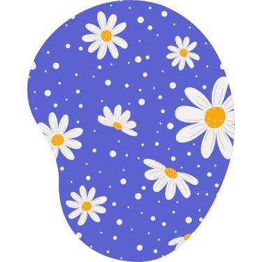 Imagem de Mouse Pad Ergonômico Gota Margaridas Brancas Fundo Azul Marinho Bolinhas