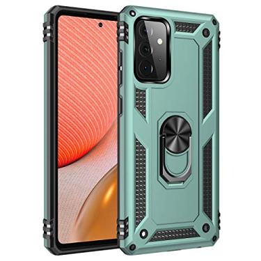 Imagem de SORAKA Capa para Samsung Galaxy A72 4G/5G com suporte de anel de metal, capa à prova de choque, capa traseira de policarbonato rígido com borda de silicone macio com placa de metal para suporte