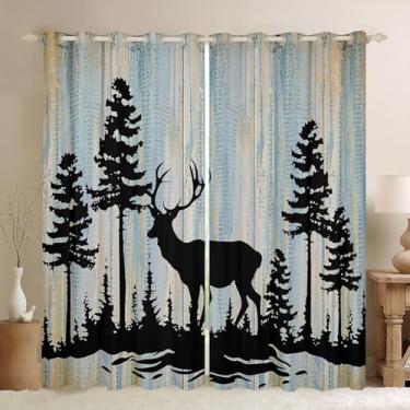 Imagem de Feelyou Lindas cortinas de escurecimento de veado (2 painéis, 96 x 119 cm) cortinas de caça de veado para quarto sala de estar chifres oeste fazenda animal selvagem 30%-50% cortinas blackout