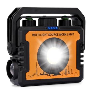 Imagem de AdamStar Luz de trabalho, luz magnética recarregável de LED com 7 modos e rotação de 270°, luz portátil COB impermeável de 1500 lm com gancho para reparo de carro de emergência, churrasqueira
