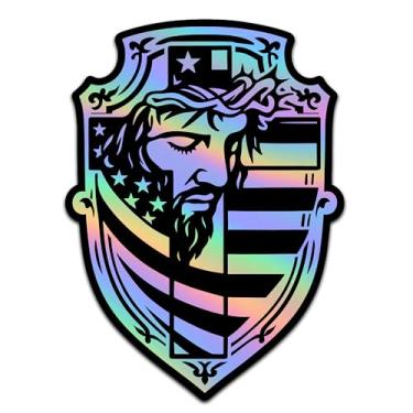 Imagem de Adesivo decalque holográfico fosco à prova d'água 15,2 cm de vinil ao ar livre carro caminhão barco capacete laptop águia patriótica Pé grande design de fé cristã (Shield Faith)