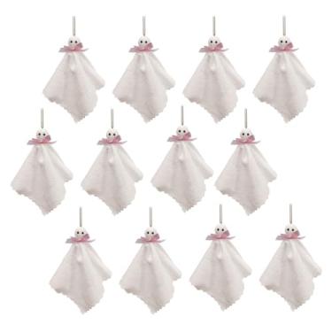 Imagem de 12 peças de enfeites de fantasmas de Halloween com laço, lindos fantasmas pendurados, fantasmas pastel, com corda de juta, enfeites de árvore para parede, festa em casa, lareira (branco)