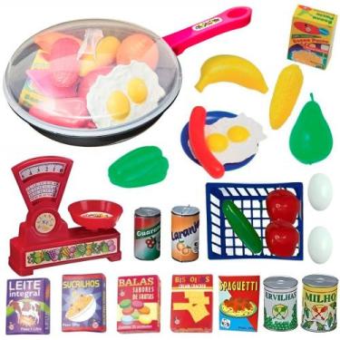 Imagem de Kit Comidinhas Infantil 28 Peças Brinquedo Educativo com Frigideira e 