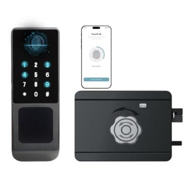 Imagem de Fechadura de porta de aro inteligente com teclado e campainha – Entrada sem chave 5 em 1 (impressão digital, senha, cartão IC, chave de backup | Controle de aplicativo WiFi Tuya | Bloqueio automático