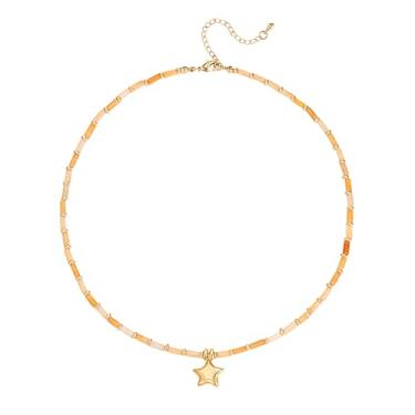 Imagem de Colar gargantilha com contas de pedras preciosas celestial sol lua estrela pingente boêmio ajustável joia boho para mulheres, Banhado a ouro, Sem Pedra Preciosa