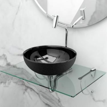 Imagem de Kit Lavatório de Vidro Suspenso 50x35 com Cuba de Apoio 29cm Beltempo (Preta)