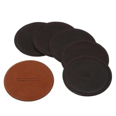 Imagem de Kit de Porta-Copos Redondo de Couro Couro50, Café/Caramelo