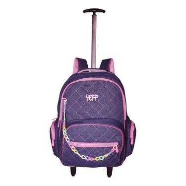 Imagem de Mochila Infantil Yeep Jeans Meninas Rodinhas Escolar Cordinh