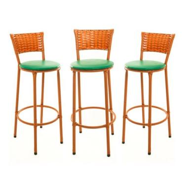 Imagem de KIT 3 Banquetas Alta Encapada Junco IMBUIA Area de Lazer Cozinha Balcã