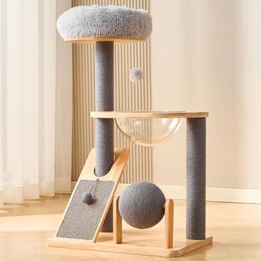 Imagem de HITTITE Torre de árvore de gato com poste para arranhões para gatos internos, torres de gatos de 95 cm com tábua de arranhar e bola arranhadora, torre de escalada moderna para gatos com rede e cama