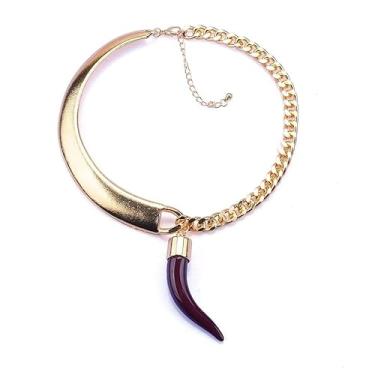 Imagem de Gargantilha Aro Corrente Grosso Dourado Indiano Pimenta Corrente Elos-Colar Rígido Argola Retrô Afro Africano-Presente Feminino Moderno Dente Vintage Fecho Ajustável