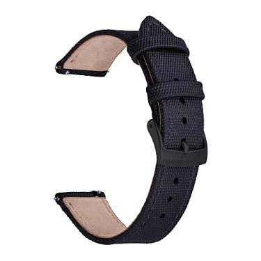 Imagem de JWNSPA Pulseiras de relógio híbridas de couro e nylon à prova d'água – Liberação rápida 18 mm, 20 mm, 22 mm, pulseira de reposição com fivela prata/preto/dourada para homens e mulheres (22 mm, fivela