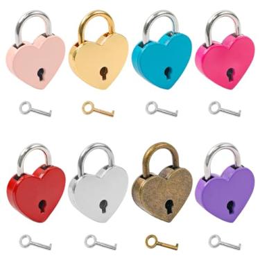 Imagem de 8 peças mini fechaduras de coração com chaves colorido personalizado amor cadeado, para diário, caixa de joias, mala (multicolorida)