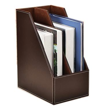 Imagem de Estilo vertical, porta-revistas de couro, organizador de mesa de escritório, bandeja de documentos, caixa de suporte para livros (café (2 compartimentos))