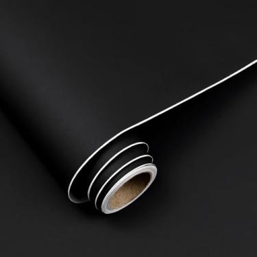 Imagem de Papel de parede preto descascar e colar 39,9 cm x 299,7 cm papel de contato de cor sólida moderno papel de parede de vinil autoadesivo removível para quarto, prateleira, bancadas, armários