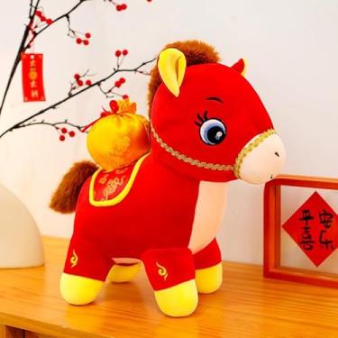 Imagem de 2026 Year of The Horse Mascot Plush Decoration – Chinese Red Zodiac Horse Fortune Ornament with Golden Embroidery, Lunar New Year Festival Gift & Decorative Figurine for Home Office - 13.8" Tall