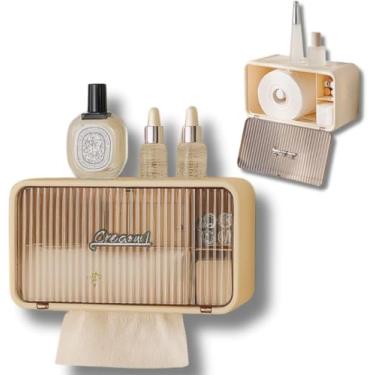 Imagem de Organizador de Banheiro com Porta Papel Higiênico, 28 x 12,5 x 15,5 cm, Creme Elegante Moderno