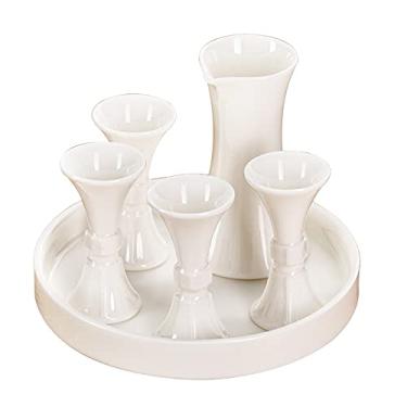 Imagem de JOEUQK Conjunto de saquê de cerâmica, conjunto de saquê de 6 peças inclui 1 garrafa de saquê, 4 peças de copos de saquê e 1 bandeja, conjunto de copos de saquê de cerâmica tradicional