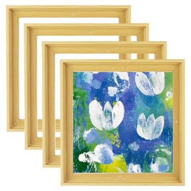 Imagem de LDXDRU Moldura flutuante de lona de 4 peças, molduras flutuantes de 30,5 x 30,5 cm para pinturas em tela, kit de moldura flutuante para pintura a óleo de parede, decoração de sala de estar (marrom)